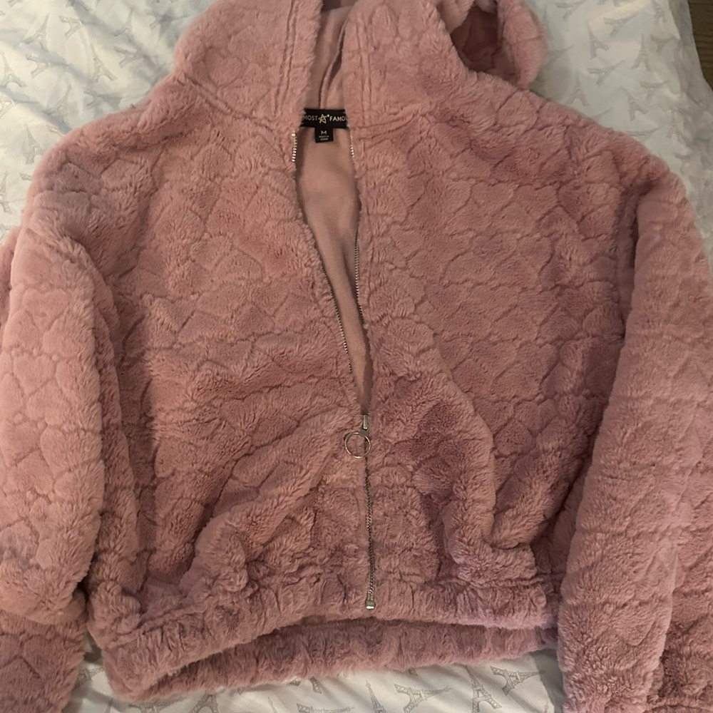 Crave Fame Pink Teddy Jacket Plush Cozy Style